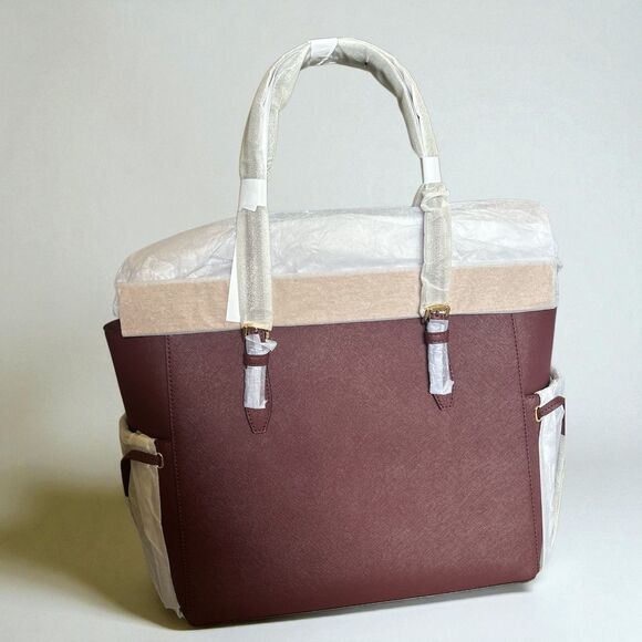 Michael Kors Jet Set Travel XLarge Tote Bag Oxblood Leather Shoulder  Handbag - Picture 3 of 9